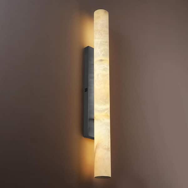 35.8 in. 3-Light Dimmable Black LED Wall Mounted Wall Alabaster Sconce with Alabaster Shade for Bedroom(set of 1)