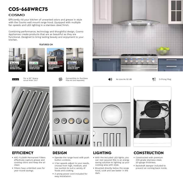 Cosmo 30 in. Vista Collection 380 CFM Ducted Wall Mount Range Hood