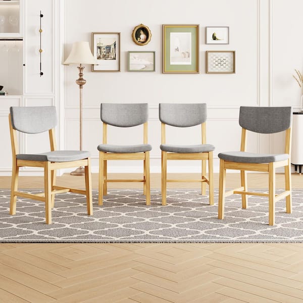 Ingrove Country Rustic Gray Fabric Upholstered Natural Finish Wood Dining Chairs Accent Side Chairs, (Set of 4)