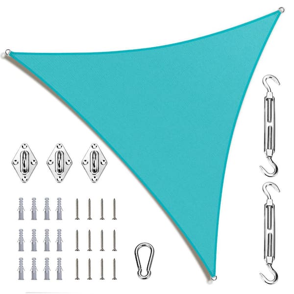 AMGO 22 ft. x 22 ft. x 22 ft. Triangle Sun Shade Sail with Hardware Kit-Turquoise