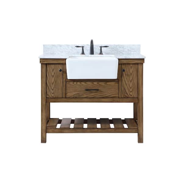 Unbranded Timeless Home 42 in. W x 22 in. D x 34.13 in. H Bath Vanity in Driftwood with Carrara Marble Top with White Basin