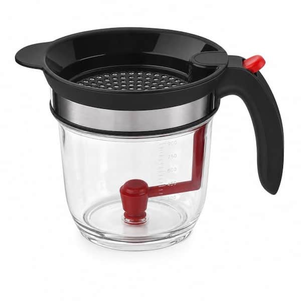 4-Cup Fat Separator with Bottom Release and Strainer Lid, Gravy and Soup Oil Separator Measuring Cup