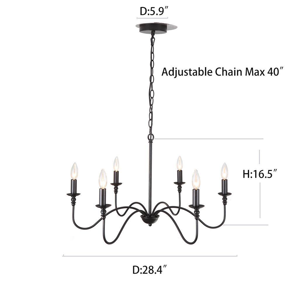 Black Iron 6-Light Adjustable Candle Chandelier