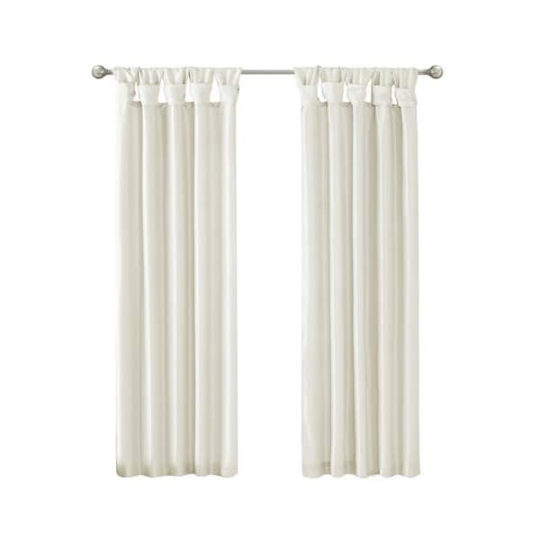 Madison Park Natalie White Solid Polyester 50 in. W x 108 in. L Room Darkening Twisted Tab Curtain with Lining