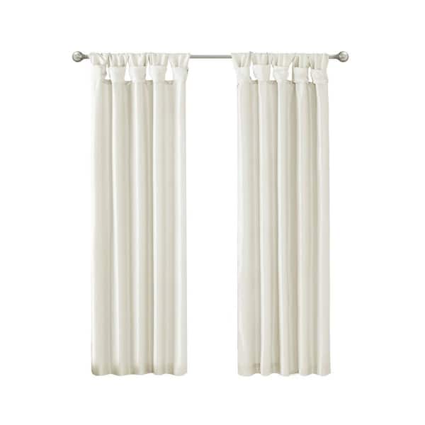 Madison Park Natalie White Solid Polyester 50 in. W x 120 in. L Room Darkening Twisted Tab Curtain with Lining