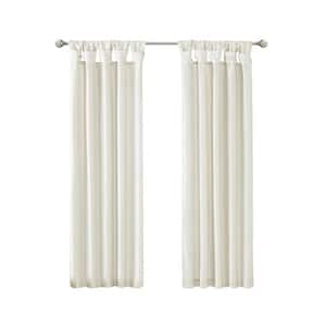 Natalie White Solid Polyester 50 in. W x 84 in. L Twist Tab Lined Room Darkening Curtain Pair (Double Panels)
