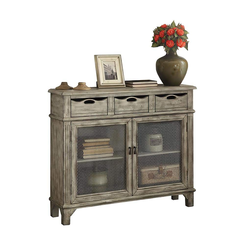 42" Gray Wood and Metal Console Table with Storage