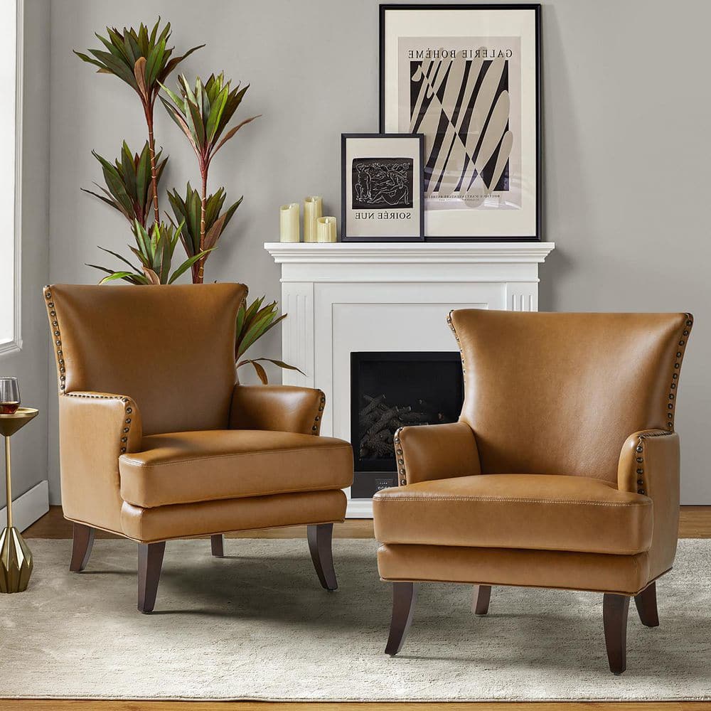 JAYDEN CREATION Bonnot Transitional Camel Faux Leather Wingback