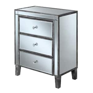 Gold Coast Weathered Gray Large 3-Drawer Mirrored End Table