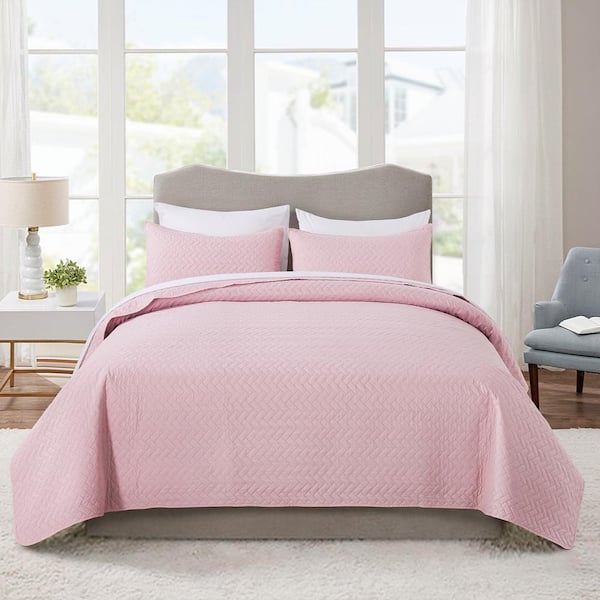 JML 3-Piece Blush Basket Weave Pattern Microfiber Queen Quilt Set