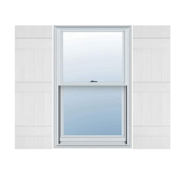 Ekena Millwork 14 in. x 67 in. Lifetime Vinyl Standard Four Board Joined Board and Batten Shutters Pair White