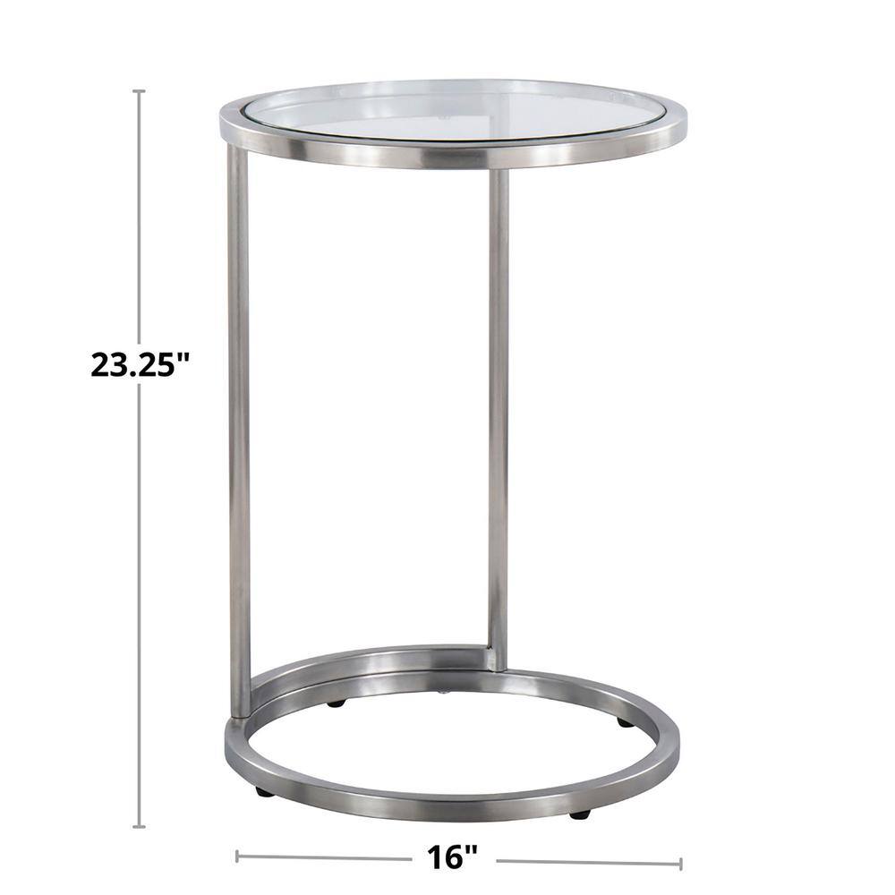 Stainless Steel and Glass Round End Table, 16 in