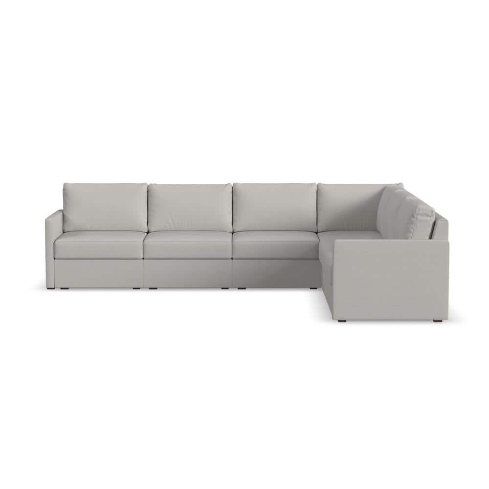 FLEXSTEEL Flex 133 in. W Straight Arm 6 PC Polyester Performance Fabric Modular Sectional Sofa in Frost Light Gray -  90226NSEC31301