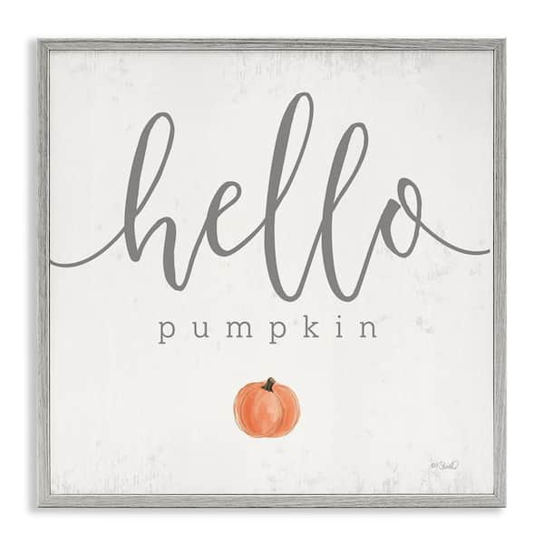 Stupell Industries Hello Pumpkin Fall Greeting by Kate Sherrill Gray Framed Graphic Food Art Print 24 in. x 24 in.
