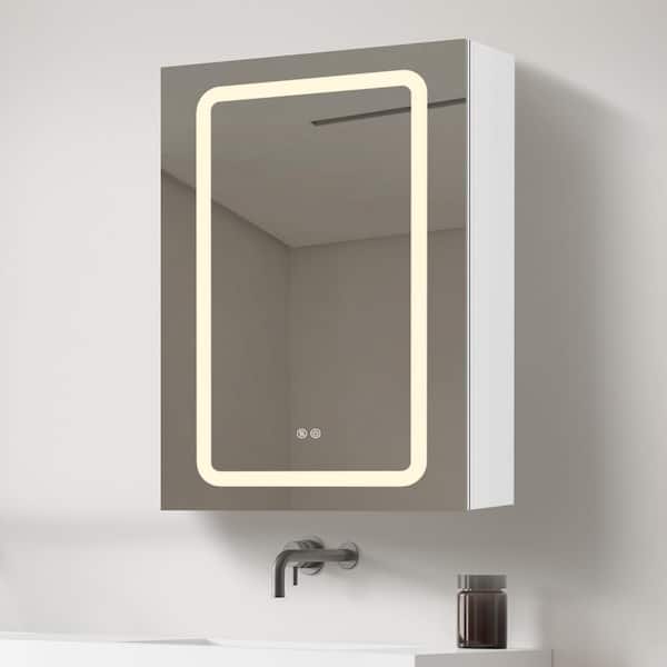 Zeafive 20 in. W x 30 in. H Modern Rectangular Aluminum Defogger Dimmable White Bathroom Lights Medicine Cabinet with Mirror