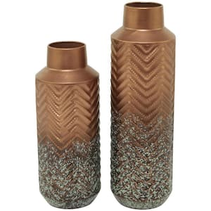 20 in., 16 in. Copper Embossed Chevron Metal Decorative Vase (Set of 2)