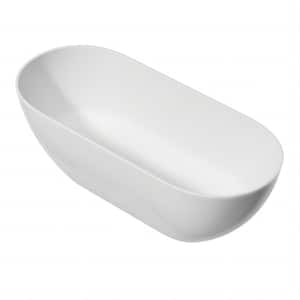 62.9 in. x 29.52 in. Contemporary Oval Solid Surface Soaking Bath Tub Stone Resin Freestanding Bathtub in Matte White
