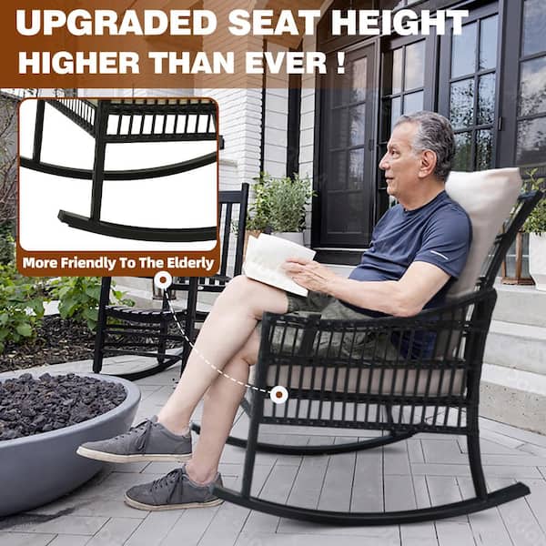 VEIKOUS Beige 3-Piece Patio Wicker Outdoor Rocking Chair Set VEIKOUS Beige 3-Piece Patio Wicker Outdoor Rocking Chair Set