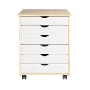 6-Drawer Natural/White Solid Wood 20.75 in. Wide Roll Cart Vertical File Cabinet