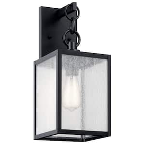 Lahden 17 in. 1-Light Textured Black Outdoor Hardwired Lantern Wall Sconce with No Bulbs Included (1-Pack)