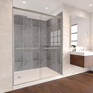 Slate Grey-Rainier 60-in x 32-in x 83-in Base/Wall/Door Rectangular Alcove Shower Stall/Kit Brushed Nickel Left