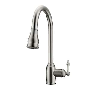 Bay Single Handle Deck Mount Gooseneck Pull Down Spray Kitchen Faucet with Metal Lever Handle 1 in Brushed Nickel