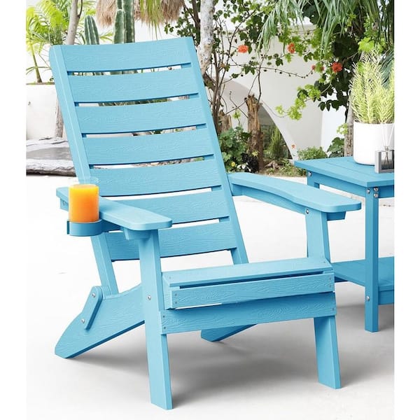 All-Weather HIPS Blue Folding Plastic Patio Adirondack Chair for Outdoor