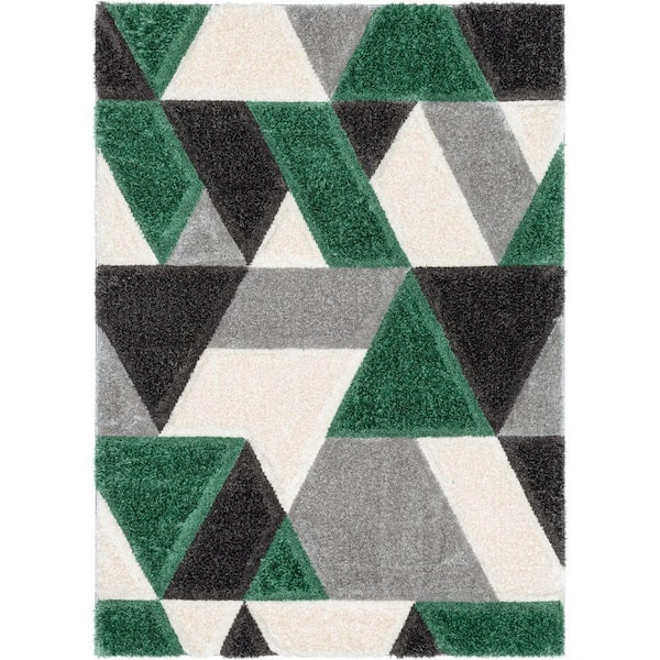 San Francisco Holland Modern Geometric Shag Hand-Carved, Green 5 ft. 3 in. x 7 ft. 3 in., Area Rug