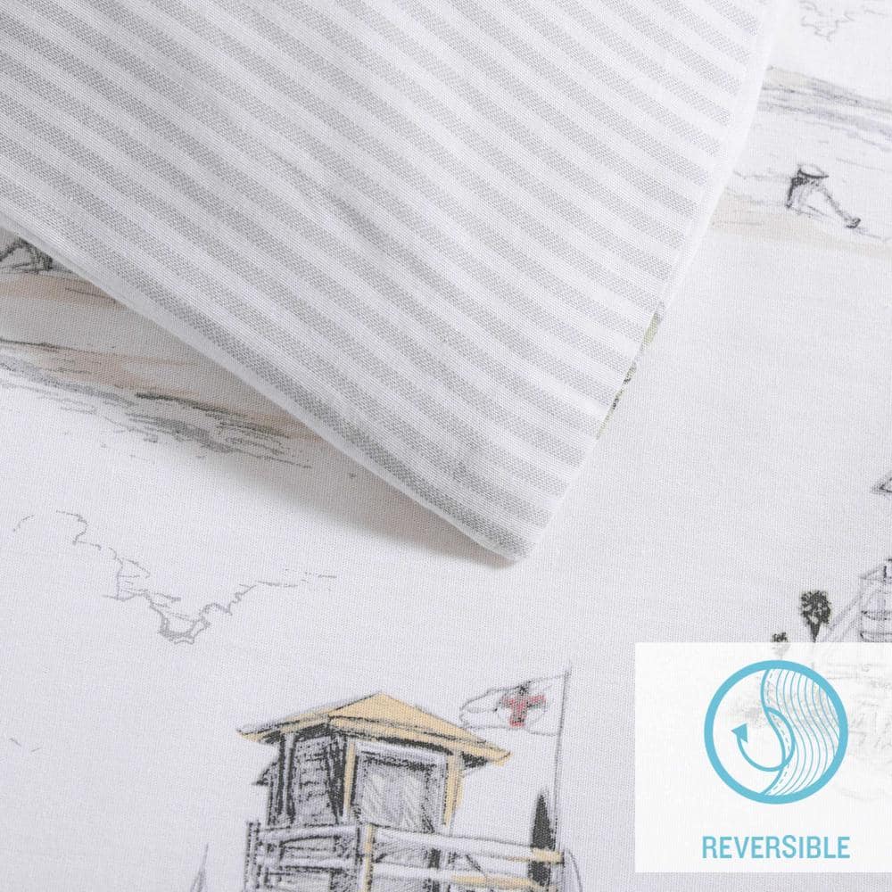 King Size Gray Cotton Coastal Duvet Cover Set
