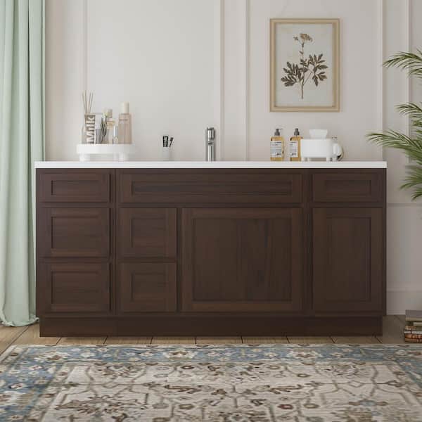 Vanity Art 66 in. W x 21 in. D x 32.5 in. H Bath Vanity Cabinet without Top in Brown
