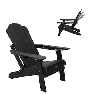 Black HIPS Plastic Folding Patio Adirondack Chair Adjustable Reclining Chair with Cup Holder