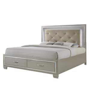 Glamour Champagne King Storage Bed