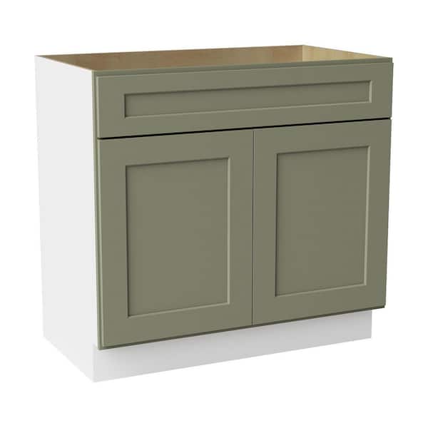 36 in. W x 21 in. D x 34.5 in. H Ready to Assemble Solid Wood Shaker Sink Base Bath Cabinet in Sage Green