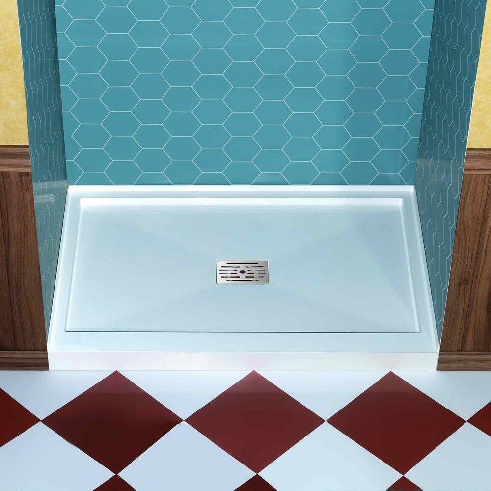 60 in. L x 30 in. W Alcove Shower Pan Base with Brushed Nickel Center Drain in White price history on PriceWatchPro