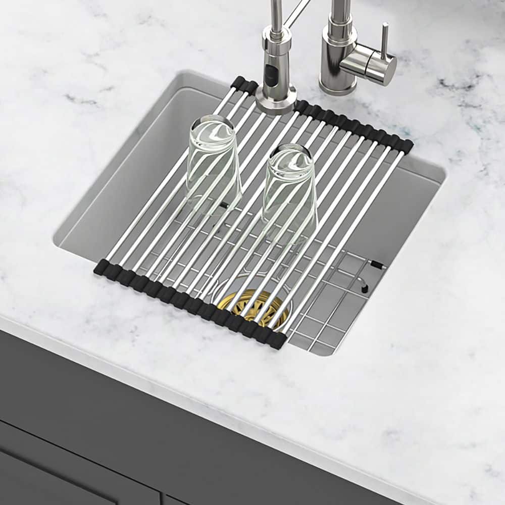 18 in. Undermount Single Bowl White Quartz Kitchen Sink with Bottom Grids price history on PriceWatchPro