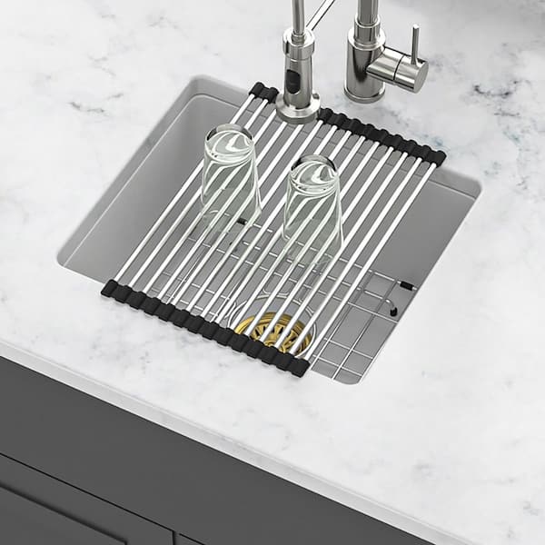 18 in. Undermount Single Bowl White Quartz Kitchen Sink with Bottom Grids