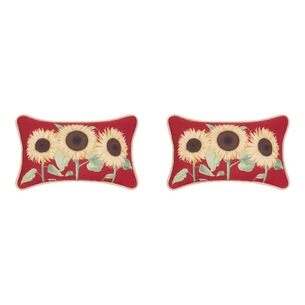 Hampton Bay Sunflower Trio Lumbar Outdoor Throw Pillow (Set of 2)