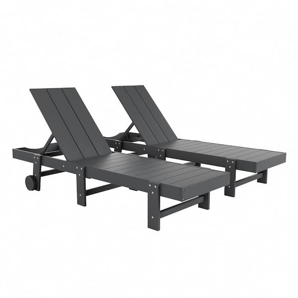 WESTIN OUTDOOR Shoreside 2-Piece Modern HDPE Fade Resistant Portable Reclining Chaise Lounge Chairs With Wheels in Gray