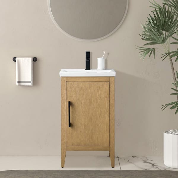 20 in. W x 15.8 in D x 34 in. H Single Sink Bathroom Vanity Cabinet in Natural Oak with Ceramic Top