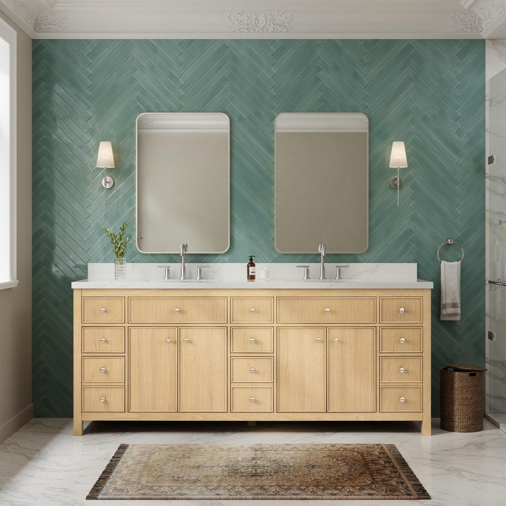 Rian 84 in. Double Freestanding Scandinavian Oak with Brushed Nickel Trim Bath Vanity with Giotto Quartz Top price history on PriceWatchPro