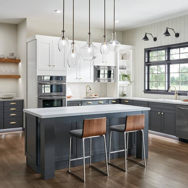 Everly 15.25 in. 1-Light Natural Brass Transitional Shaded Kitchen Bell Pendant Hanging Light with Clear Glass
