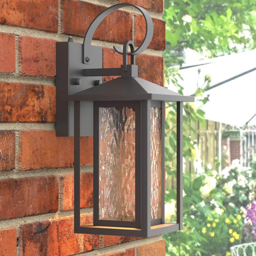 Montpelier 14.35 in. Sand Grain Black Dusk to Dawn Integrated LED Outdoor Hardwired Lantern Sconce with Water Glass price history on PriceWatchPro