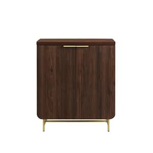 Dark Walnut/Gold Wood and Metal Reeded Accent Cabinet with 2 Doors