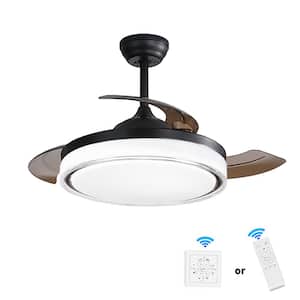 42 in. Indoor Black Fandelier Retractable Ceiling Fan with Integrated LED Lights, Remote Control and Noiseless DC Motor