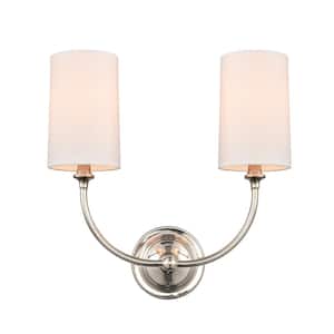 Giselle 2-Light Polished Nickel Wall Sconce with Off-White Cotton Fabric Shade