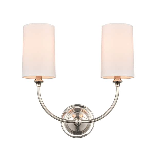 Innovations Giselle 2-Light Polished Nickel Wall Sconce with Off-White Cotton Fabric Shade