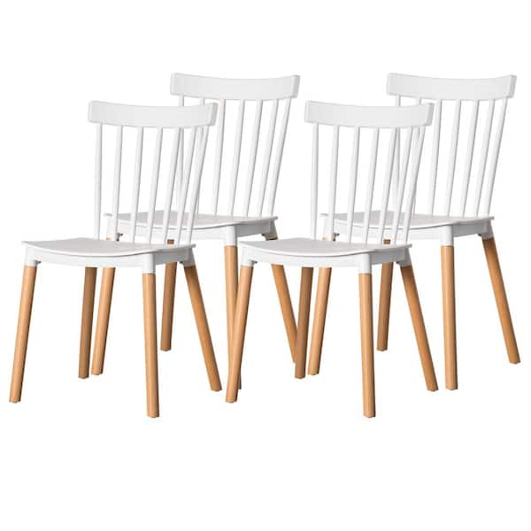 Fabulaxe White Modern Plastic Dining, White Windsor Dining Chairs With Arms