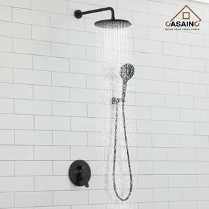 3-Spray Patterns with 2.5 GPM 10 in. Round Wall Mount Dual Shower Heads in Spot Resist Matte Black