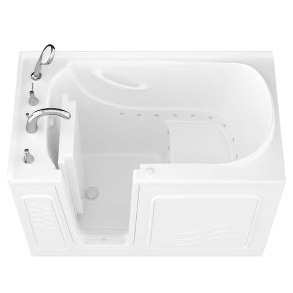 Safe Economy Series 30 in. L x 53 in. W Left Side Drain Air Jetted Bathtub in White with Fast Filling Faucet Set