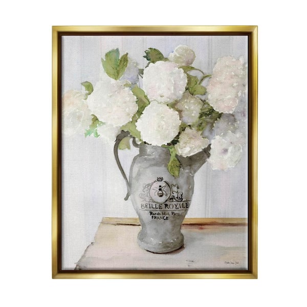 The Stupell Home Decor Collection Hydrangea in French Country Pitcher Life by Stellar Design Studio Floater Frame Nature Wall Art Print 21 in. x 17 in.